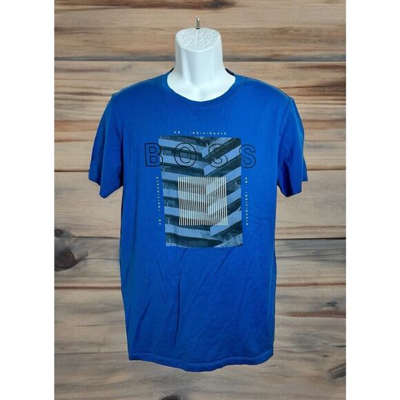 Men's Boss Hugo Boss Mercerised Tiburt Blue T-Shirt Sz Medium Short Sleeve Tee - Picture 2 of 10